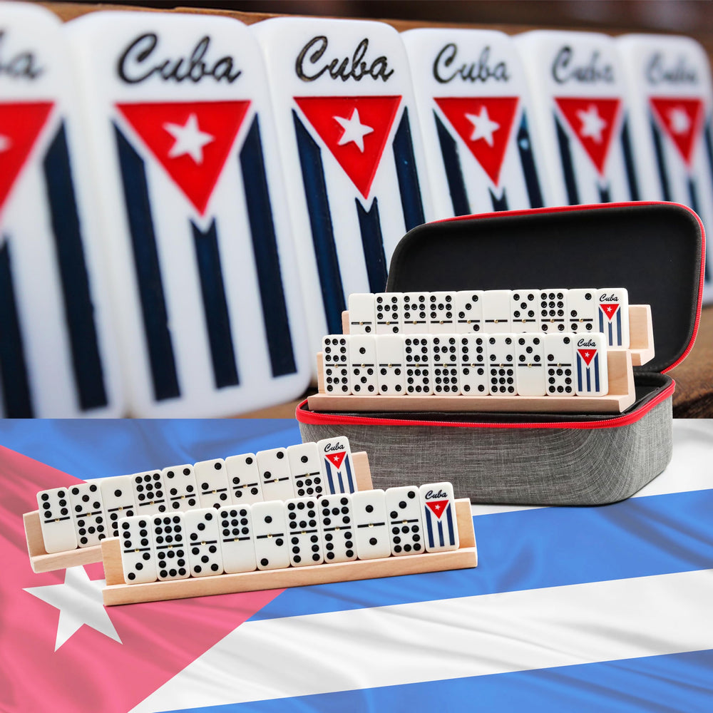 Generic Cuban dominoes double nine tiles with Cuban flag engravings for authentic play