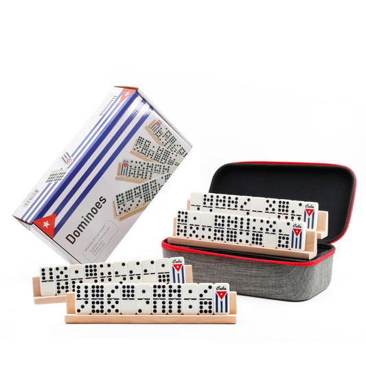 Generic dominoes four wooden trays for organized travel and storage