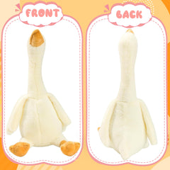 Close-up of soft plush fabric and smooth finish on the goose toy.