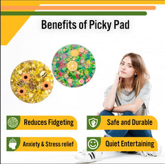 Generic Picky Pad fruits pattern close-up with vibrant beads for sensory stimulation.