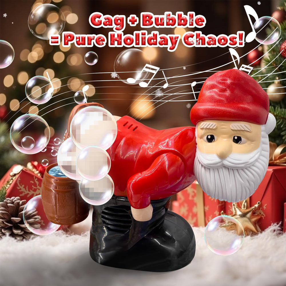 Generic Santa bubble blower lighting highlights bright holiday ambiance for parties.