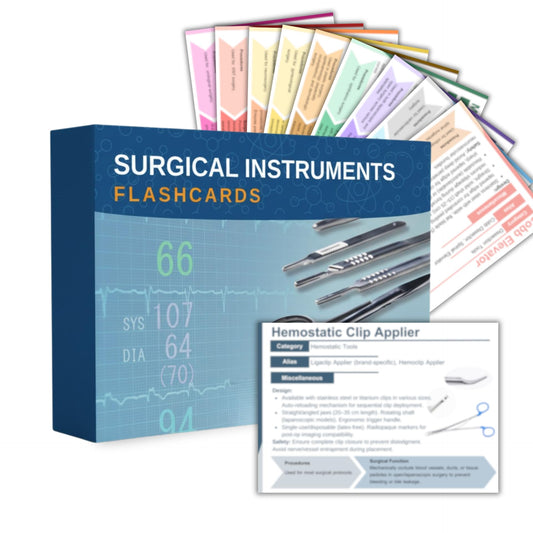 Generic Surgical Instruments Flashcards color-coded 10 specialties cover for quick study reference.