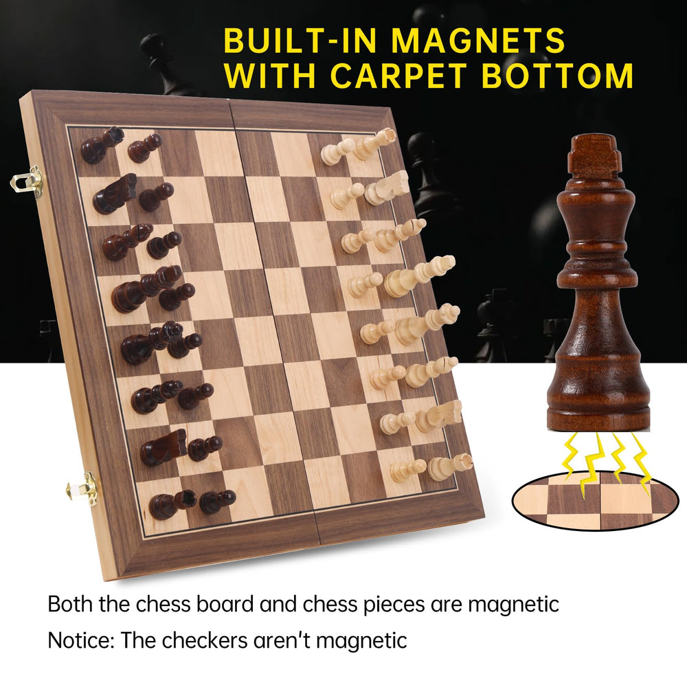 Generic Wooden Chess Set 15inch folded box inside storage, organized pieces for protection