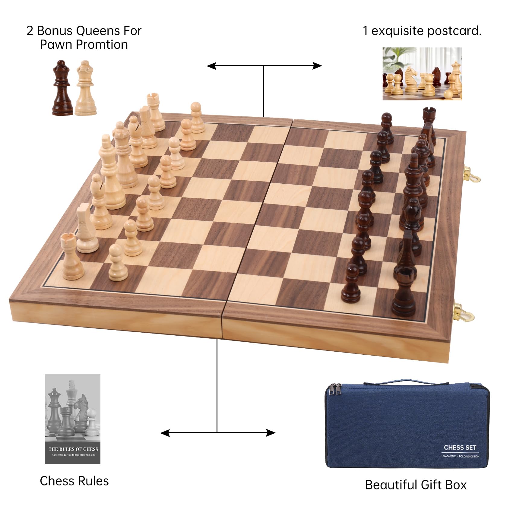 Generic Wooden Chess Set 15inch rounded corner design, safe handling and stylish aesthetics