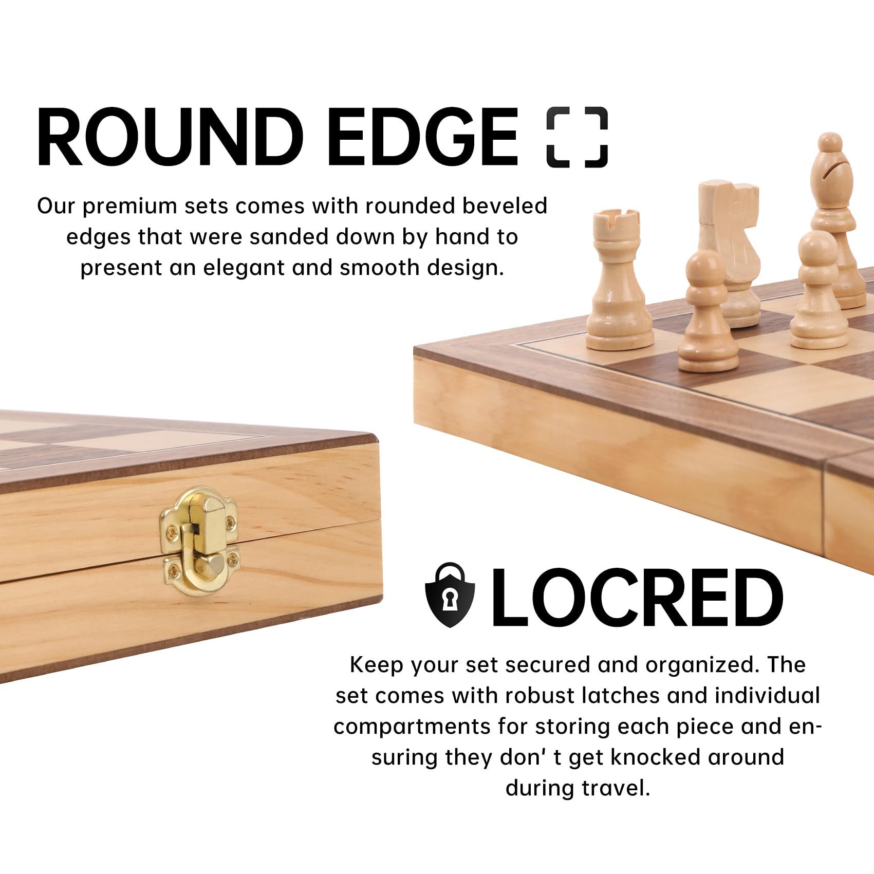 Generic Wooden Chess Set 15inch walnut wood finish, natural grain and refined look