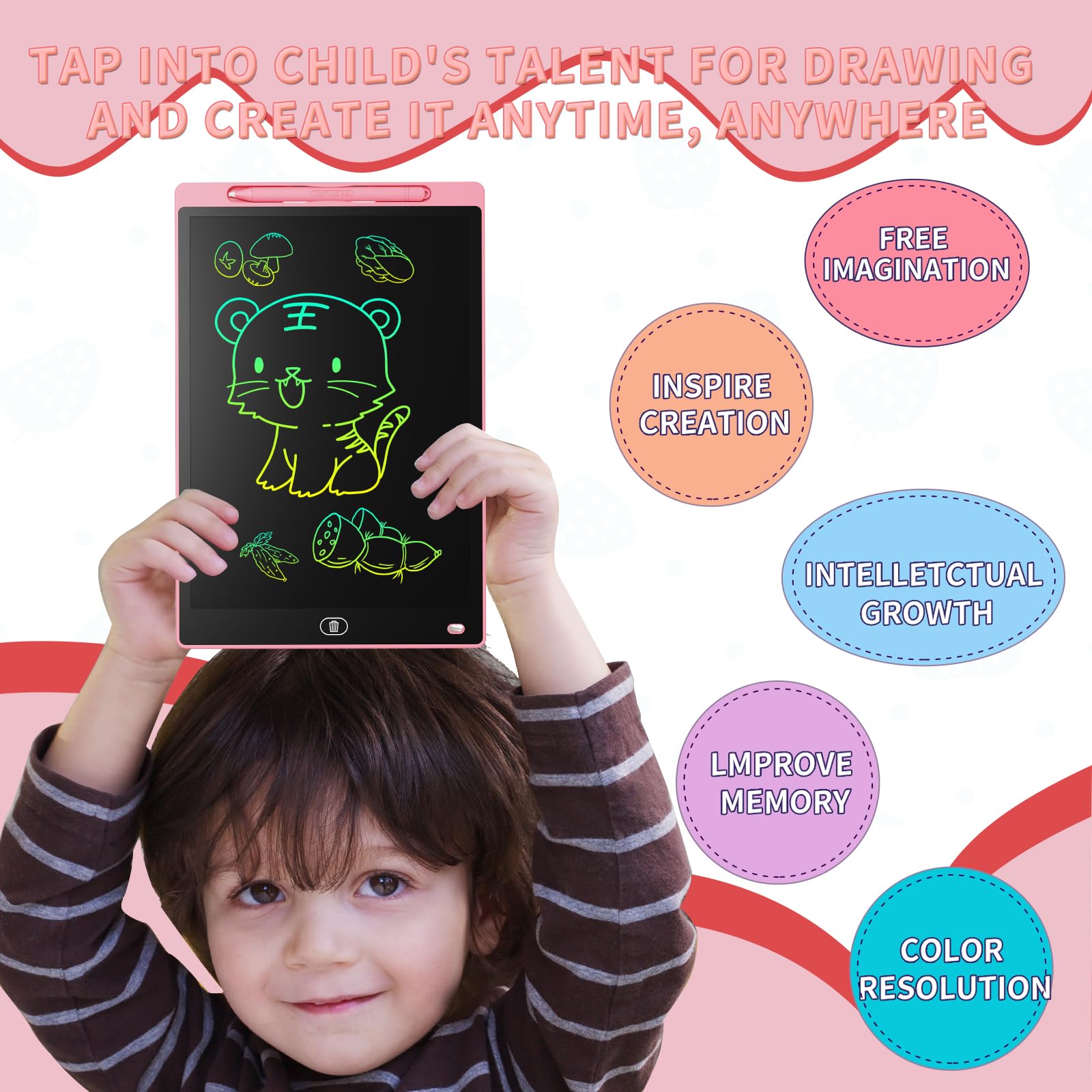 Genialba child drawing on tablet in car illustrating travel entertainment benefit