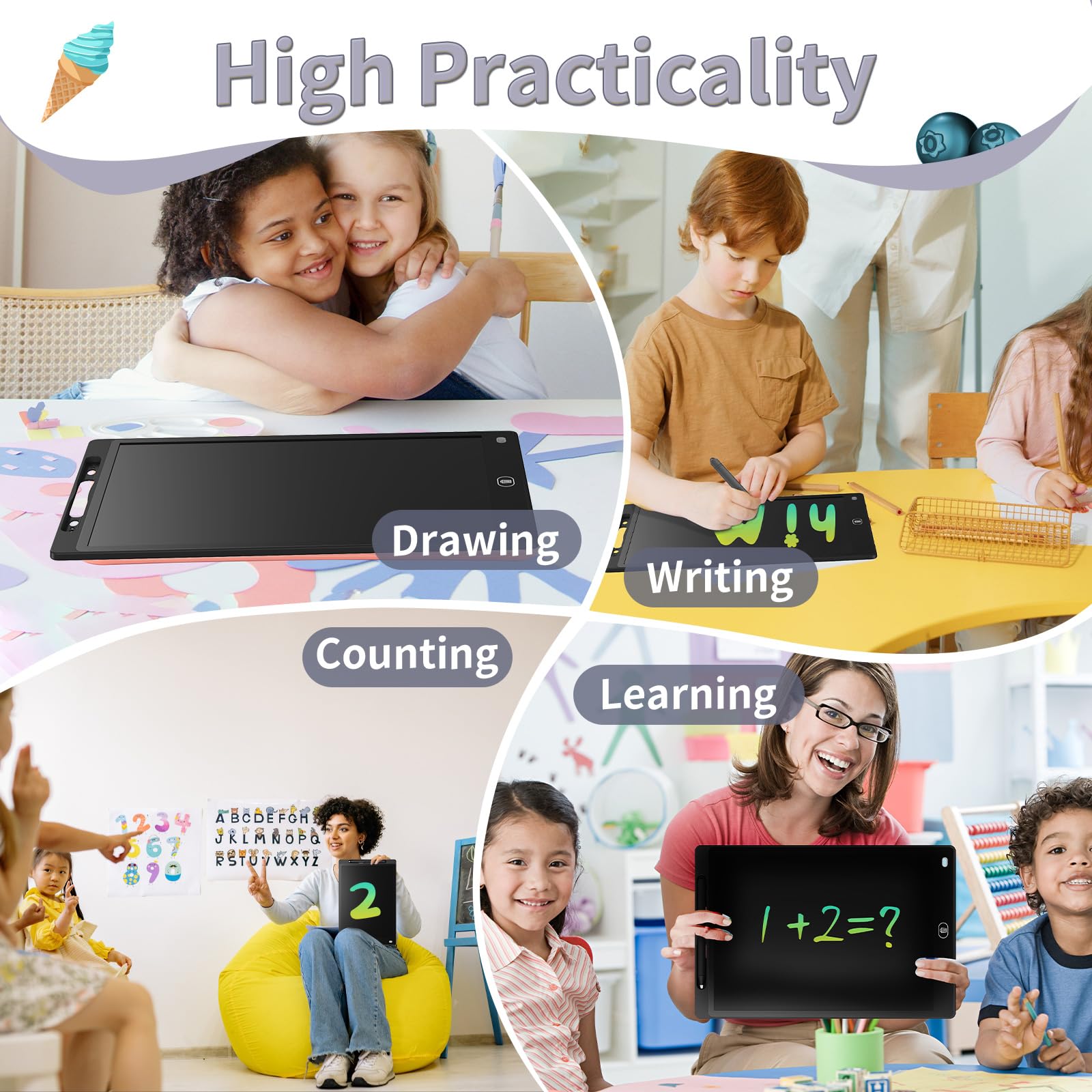 Genialba tablet beside hand showing 12-inch scale for comfortable drawing benefit