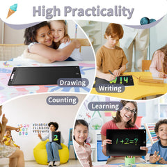 Genialba tablet beside hand showing 12-inch scale for comfortable drawing benefit