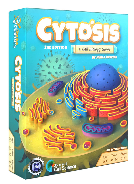 Genius Games Cytosis: Flask on organelle highlights strategic resource gathering during play