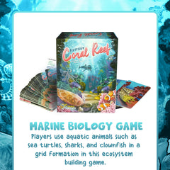 Genius Games Ecosystem Coral Reef cards feature sea turtles, sharks, clownfish for marine learning.