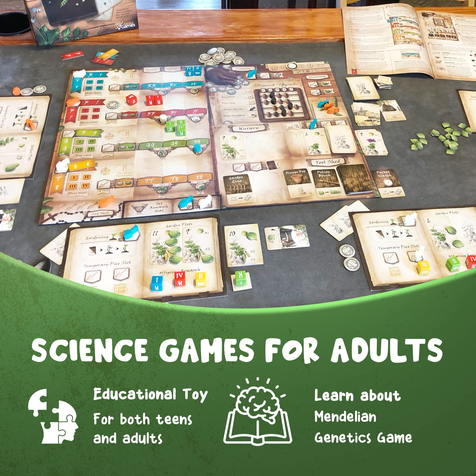 Genius Games Genotype includes a Science booklet for curious players.