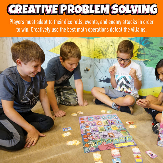 Genius Games Outnumbered dice and cards set for collaborative math challenges.