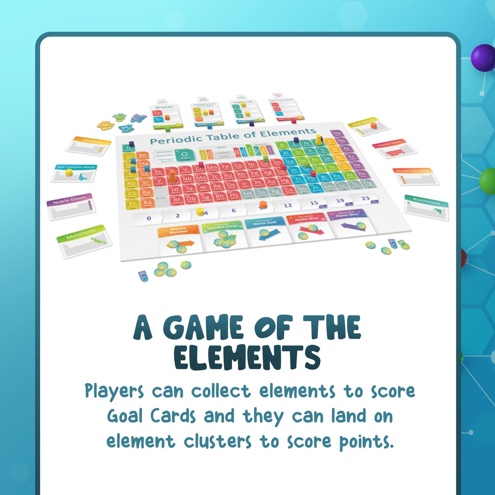 Genius Games Periodic elements tokens—vibrant components for hands-on chemistry play.