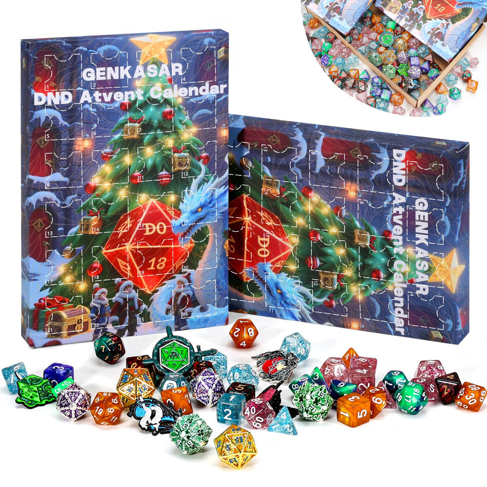 Genkasar DND Dice Advent Calendar 2025 cover image, festive gift for RPG fans.
