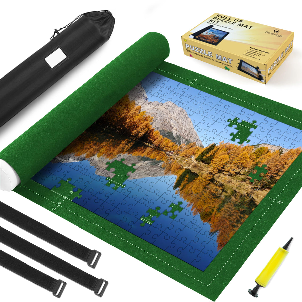Genovega Puzzle Mat Roll Up on a 41x29 surface for organized puzzle assembly