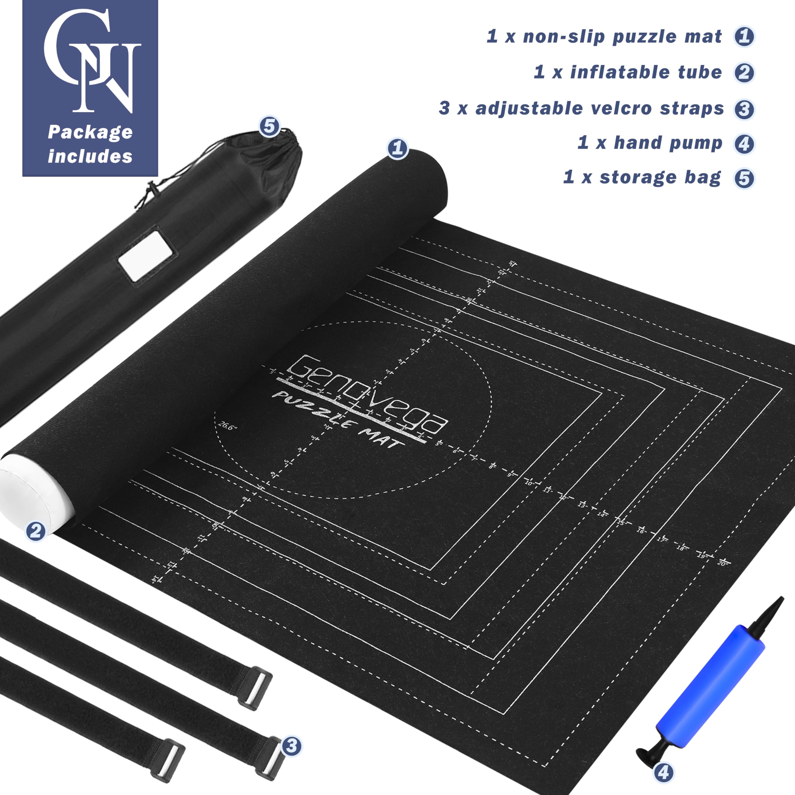 Genovega Puzzle Mat Roll Up includes a pump for quick setup