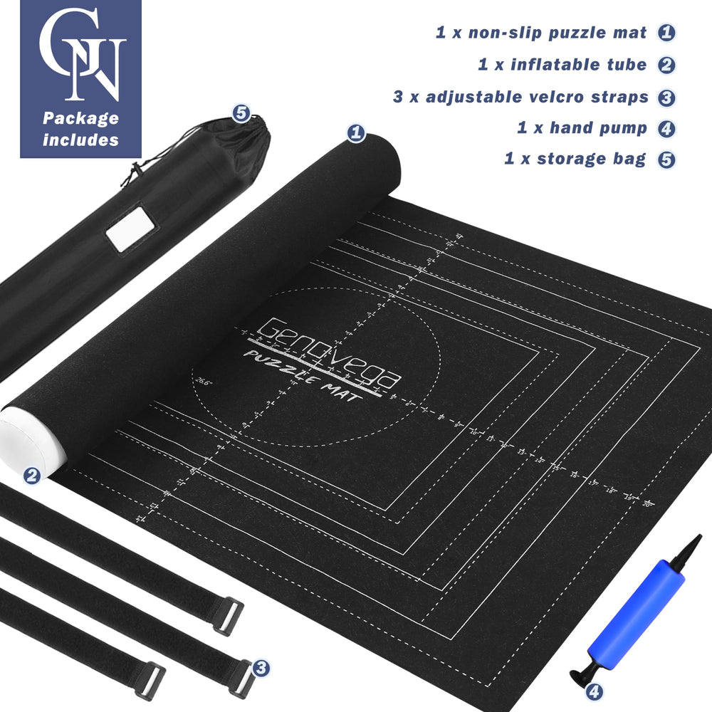 Genovega Puzzle Mat Roll Up includes a pump for quick setup