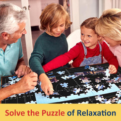 Genovega Puzzle Mat Roll Up secured by Velcro straps for compact storage.