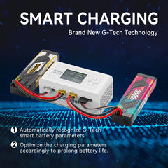Gens Ace iMars D300 side ports enable simultaneous charging of multiple packs.