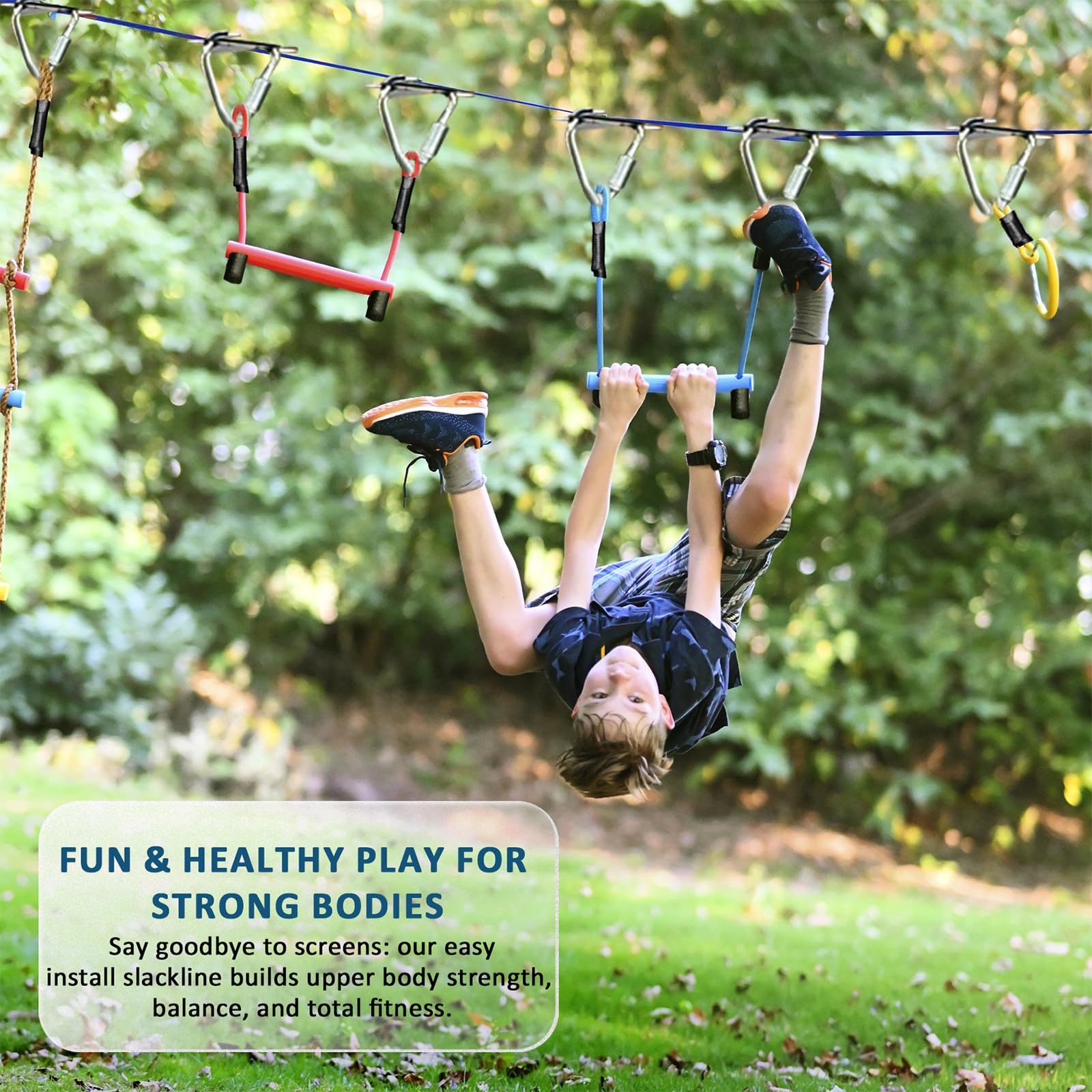 Gentle Booms Sports Ninja Warrior monkey fist adds swinging fun and grip practice.
