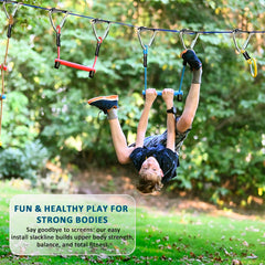 Gentle Booms Sports Ninja Warrior monkey fist adds swinging fun and grip practice.