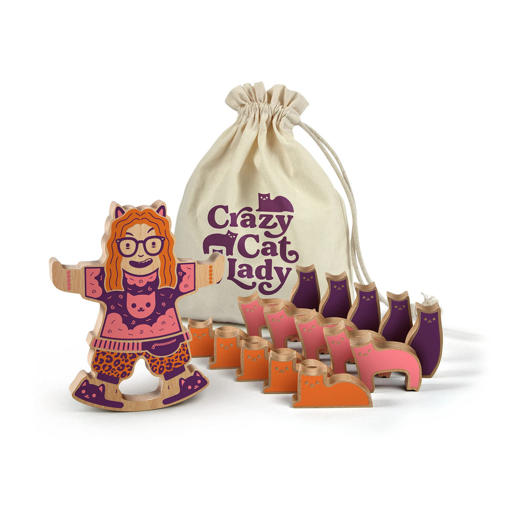 Genuine Fred wooden cats stacked on the base for skill-building fun.