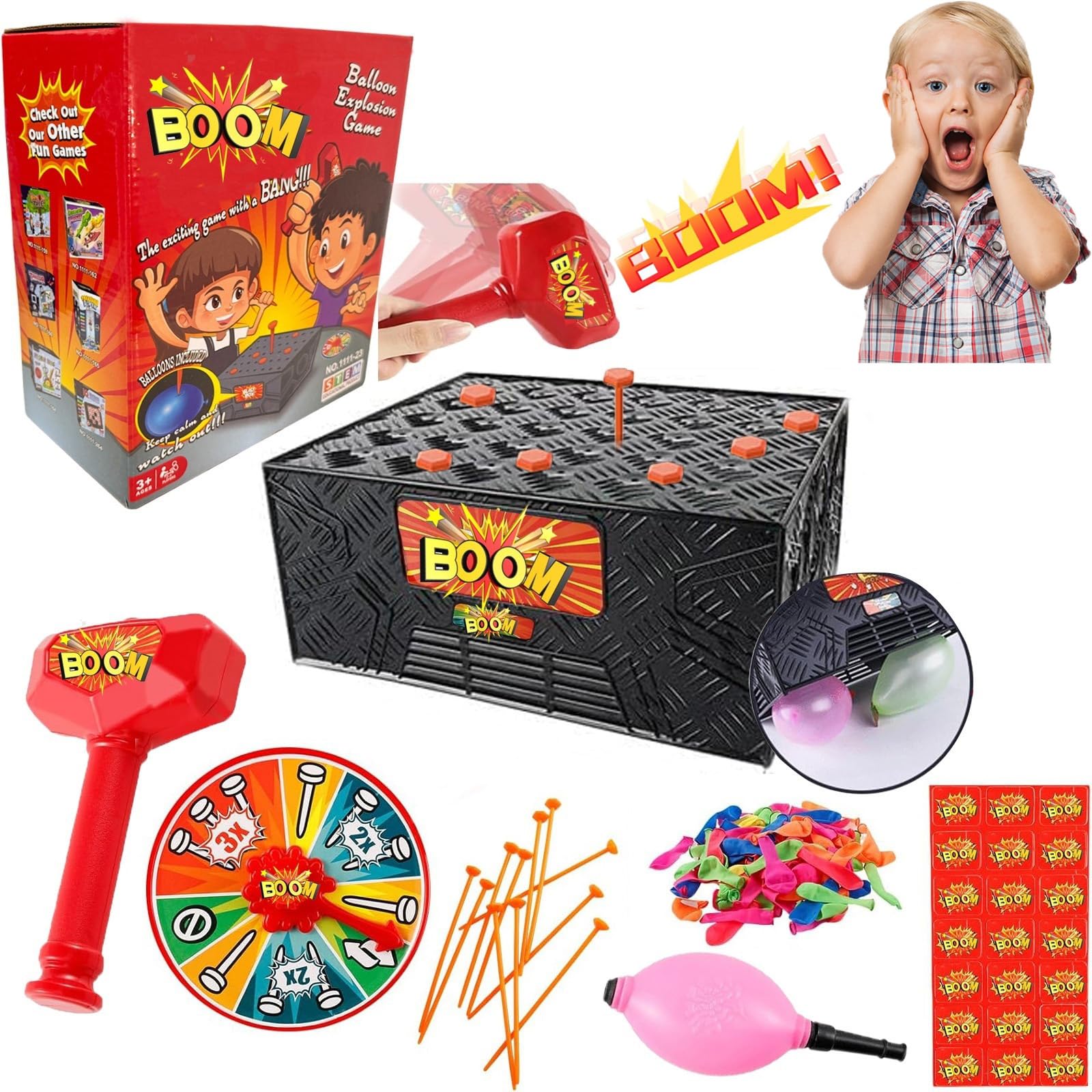 Geojec Pop Balloon Game explosion box ready for family fun and screen-free play.