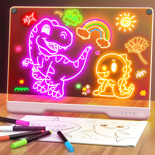 Geokay 16-inch Doodle Glow board in front view with bold neon artwork ready to sketch.