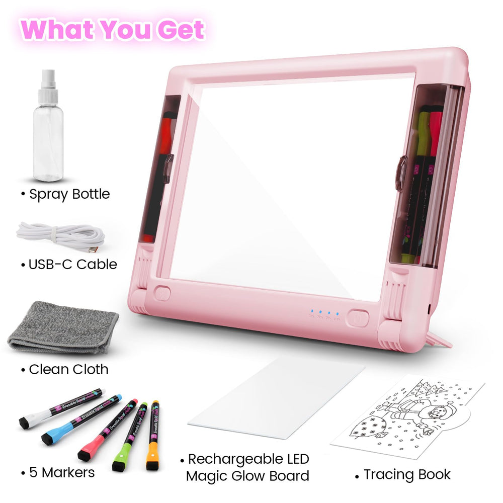 Geokay cleaning spray bottle and cloth help maintain a clean drawing surface.