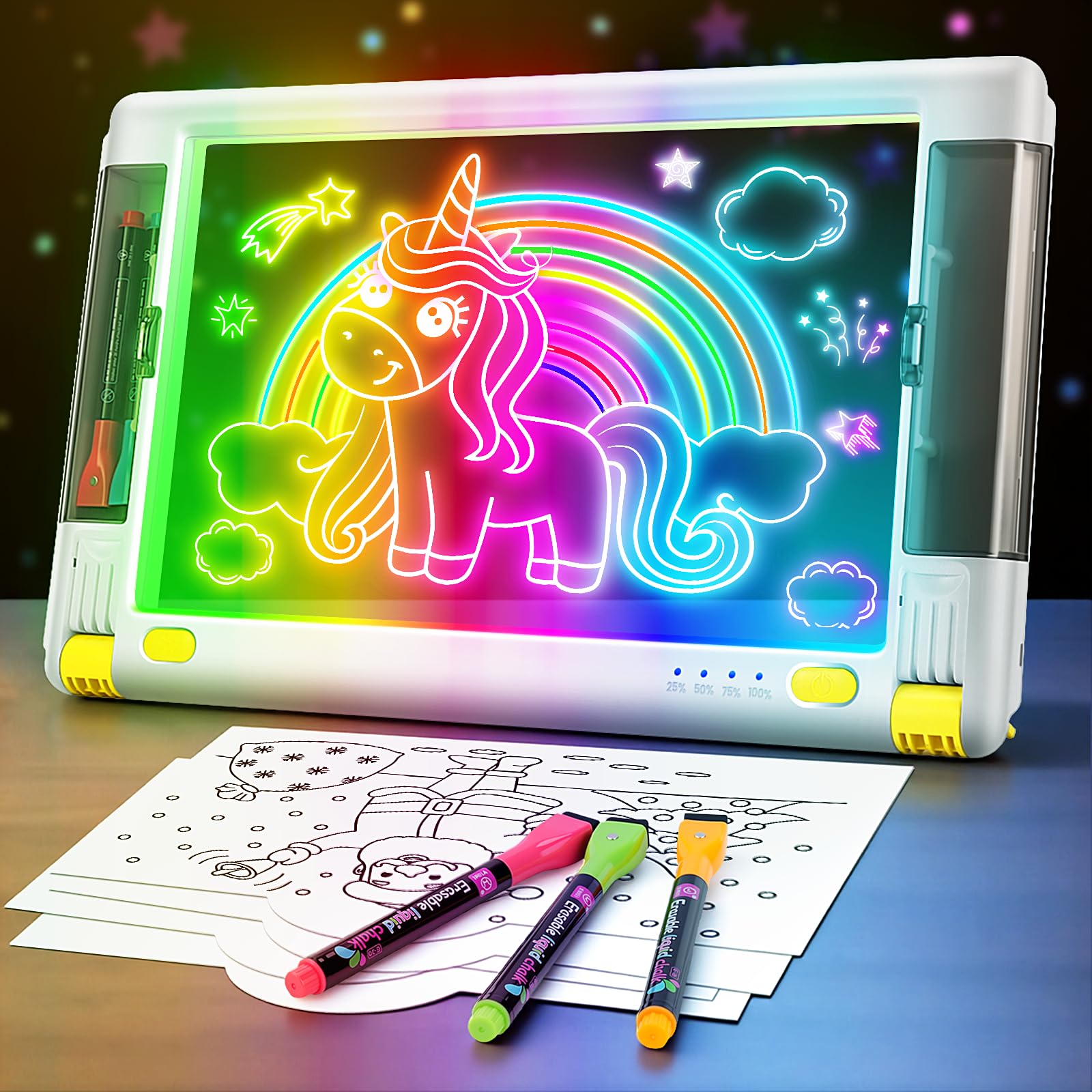 Geokay Lumiboard 15-inch front view with a bright neon-ready drawing surface for kids