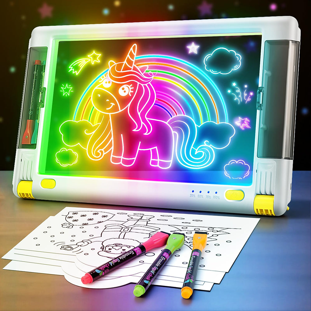 Geokay Lumiboard 15-inch front view with a bright neon-ready drawing surface for kids