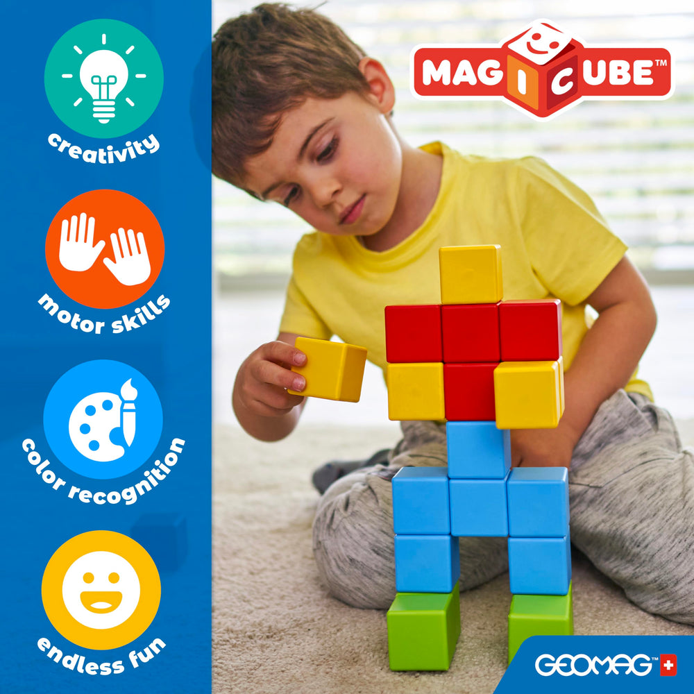 Geomag Magicube color shapes support early color recognition during imaginative play.