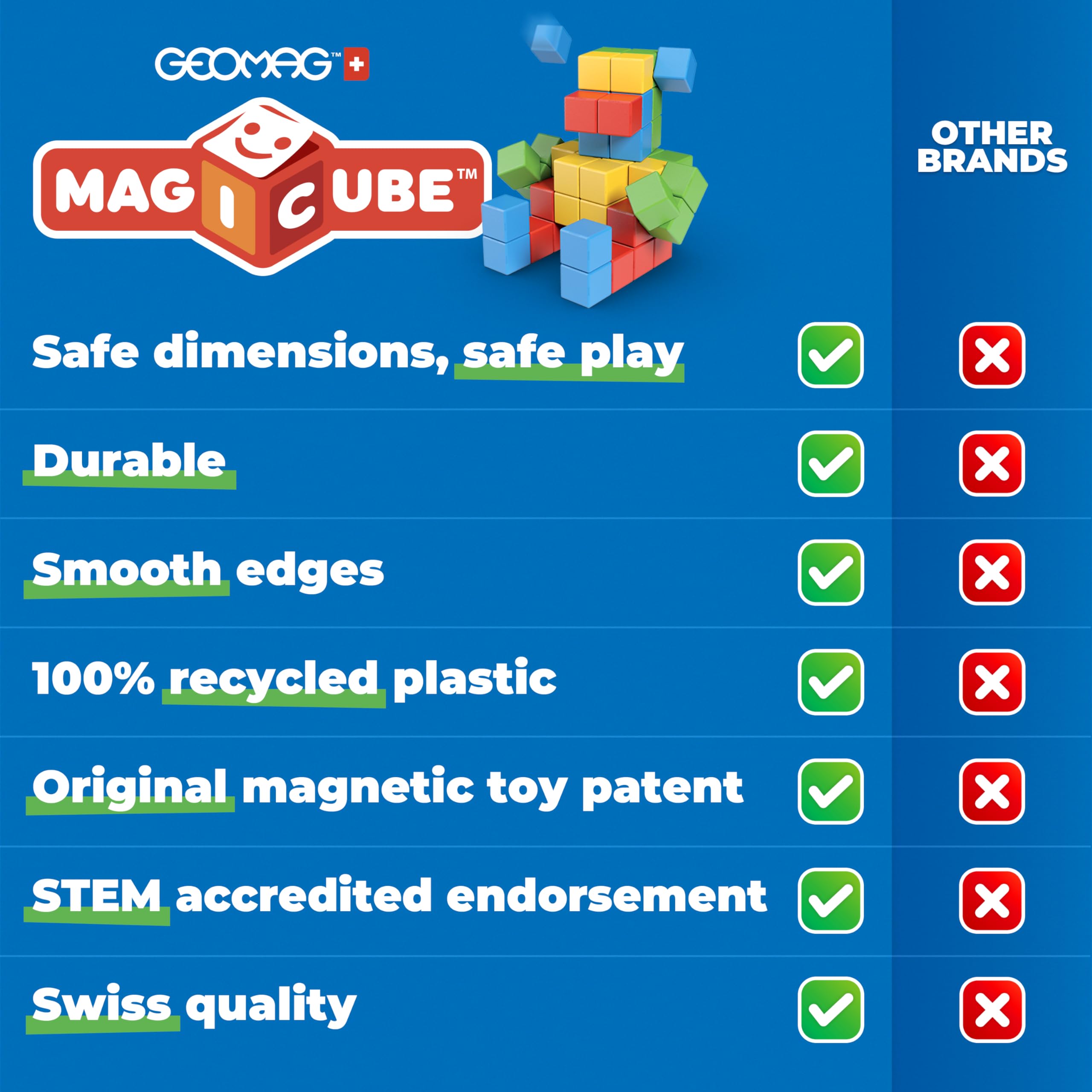 Geomag Magicube travel-friendly design makes on-the-go magnetic play easy.