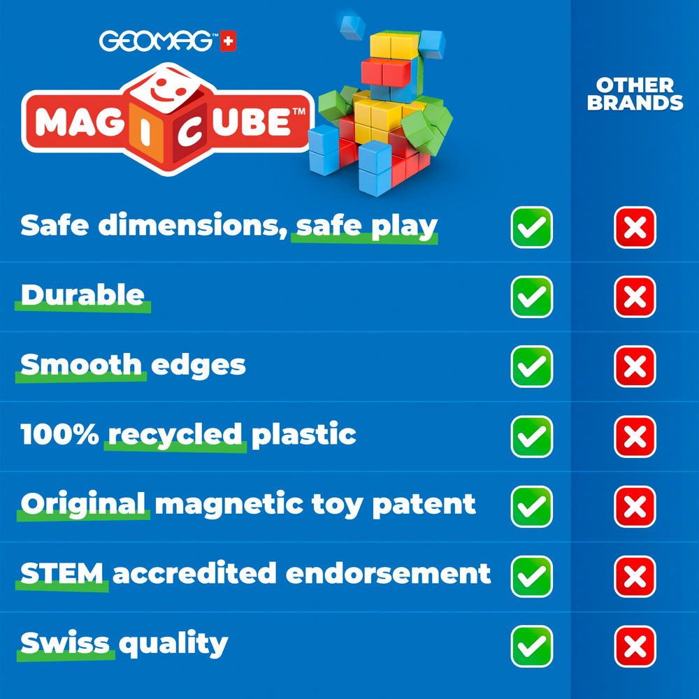 Geomag Magicube travel-friendly design makes on-the-go magnetic play easy.