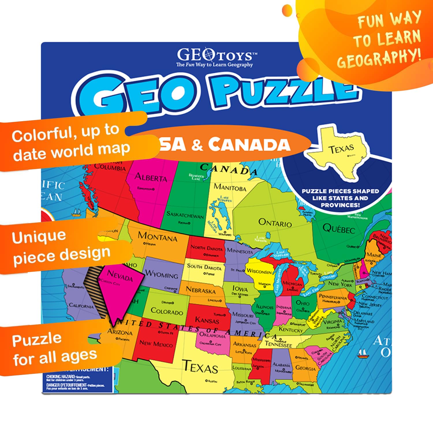Geotoys GeoPuzzle colorful world map engages curiosity and supports exploration.