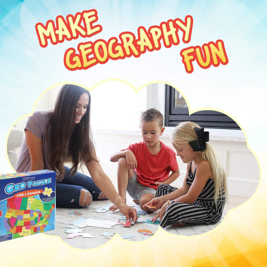 Geotoys GeoPuzzle country-shaped pieces help kids recognize nations through tactile play.