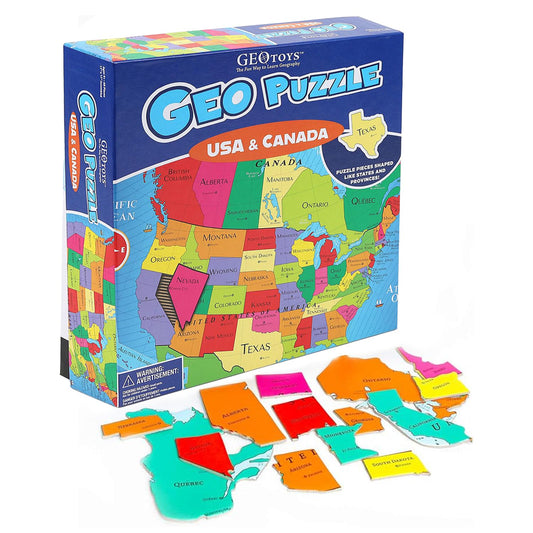 Geotoys GeoPuzzle USA-Canada map: 69-piece for hands-on geography learning.
