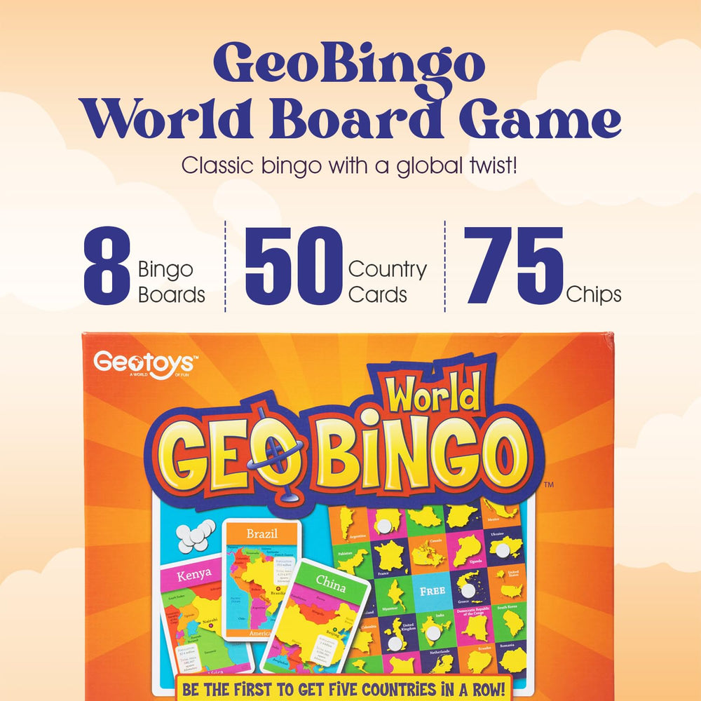 Geotoys GeoBingo chips and boards for engaging family game night