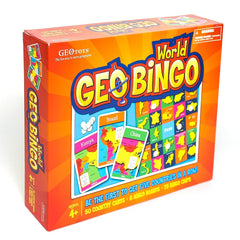 Geotoys GeoBingo learning cards highlighting capitals, land area, and population insights