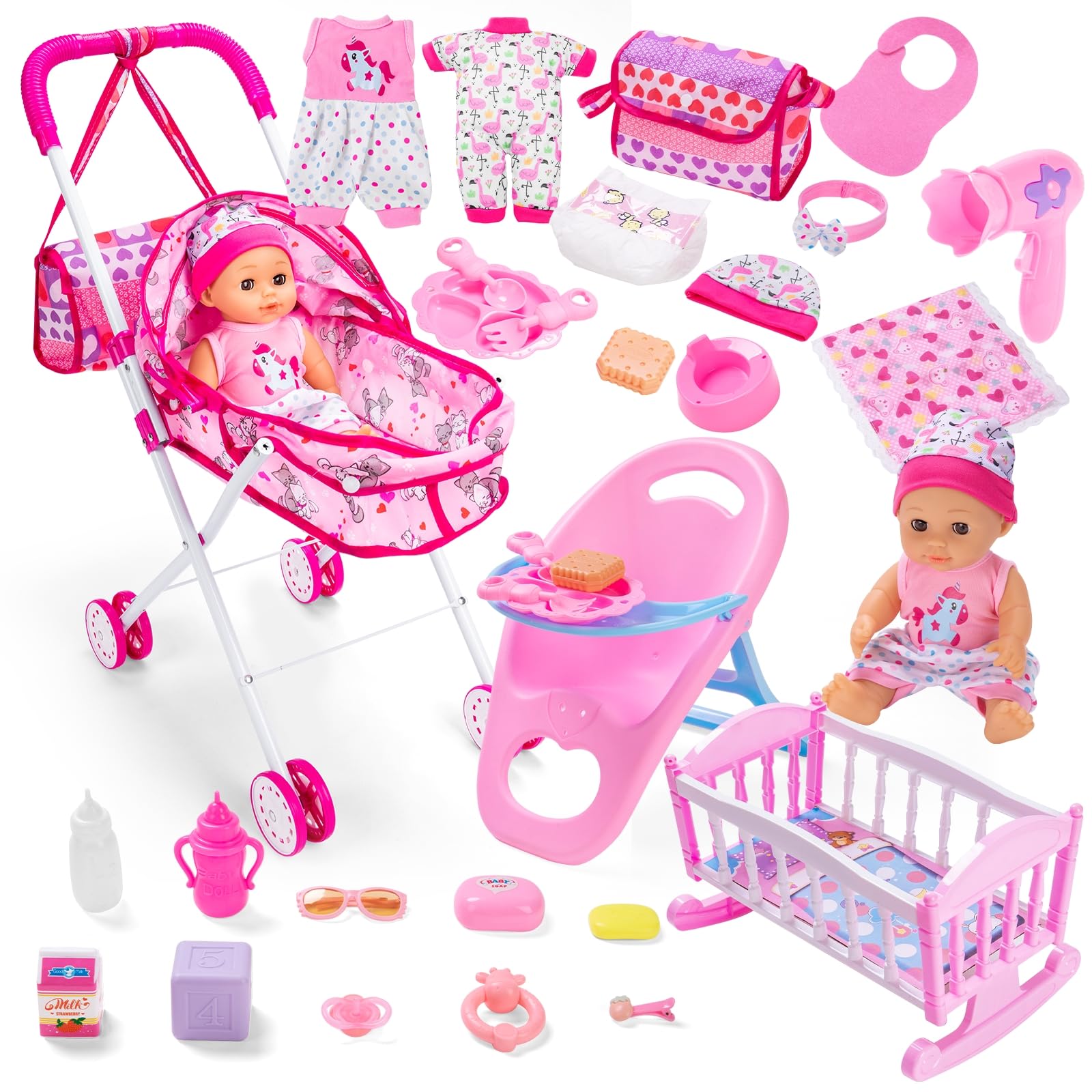 Gerleek baby doll stroller setup for imaginative play and easy transport.