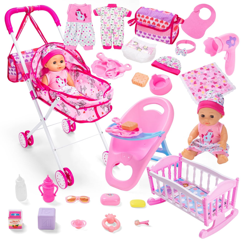 Gerleek baby doll stroller setup for imaginative play and easy transport.
