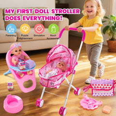 Gerleek 12.5-inch doll inside stroller during pretend strolls.