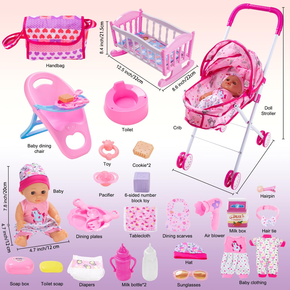 Gerleek doll crib and dining chair for realistic role-play scenarios.