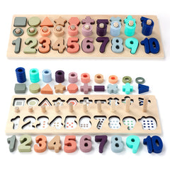 GeroCrew toddler Montessori peg-board for sorting shapes and early number practice.