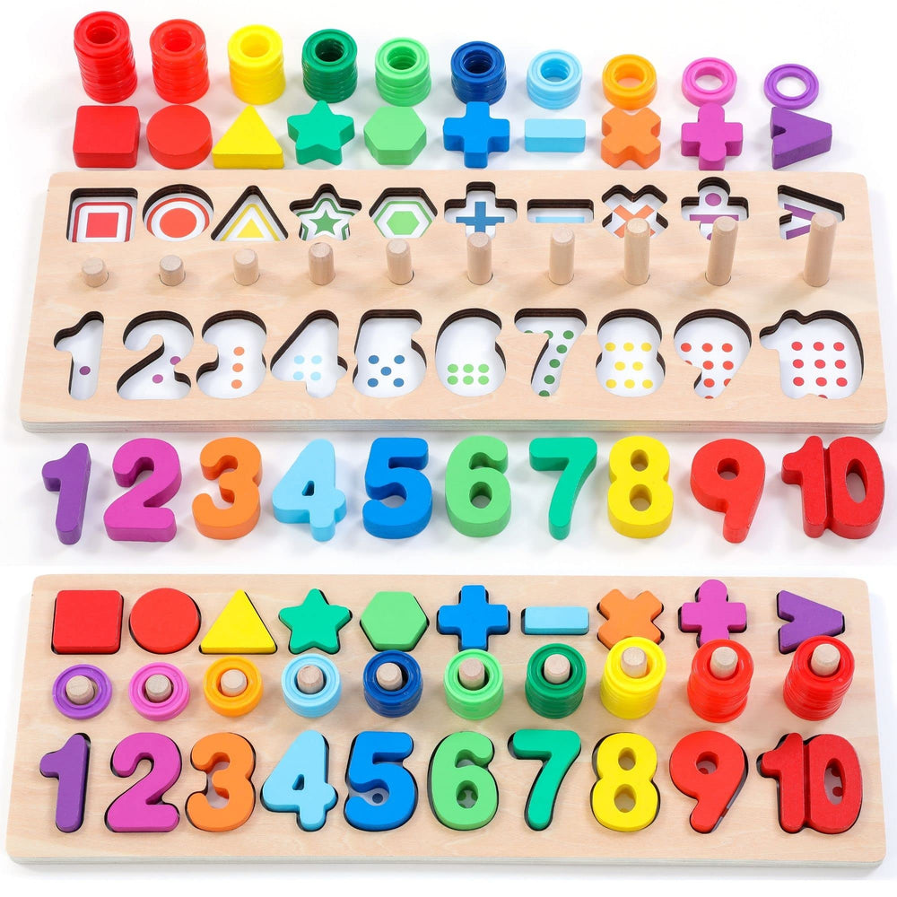 GeroCrew wooden Montessori number puzzles pegs sorter boosts early counting skills.