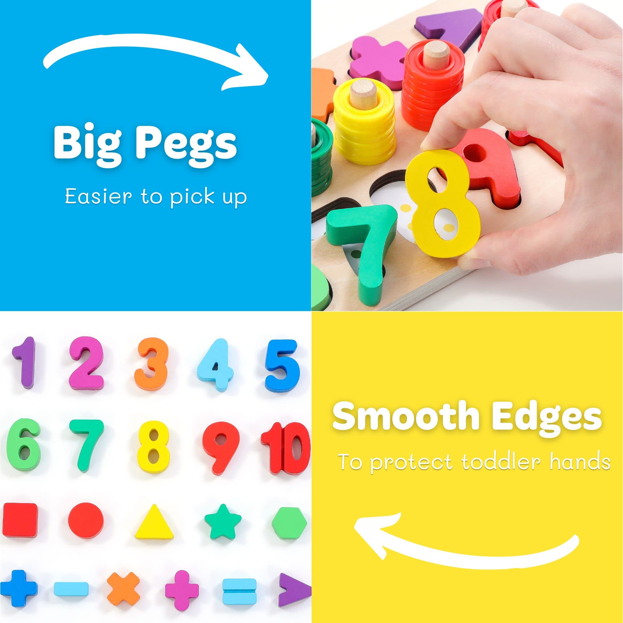 GeroCrew wooden number puzzles pegs sorter promotes independent counting practice.