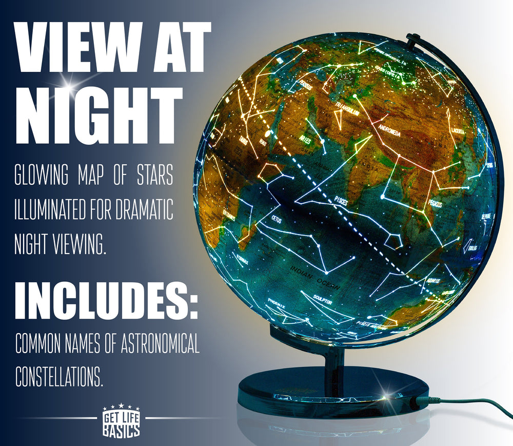 Get Life Basics globe on durable stainless steel stand