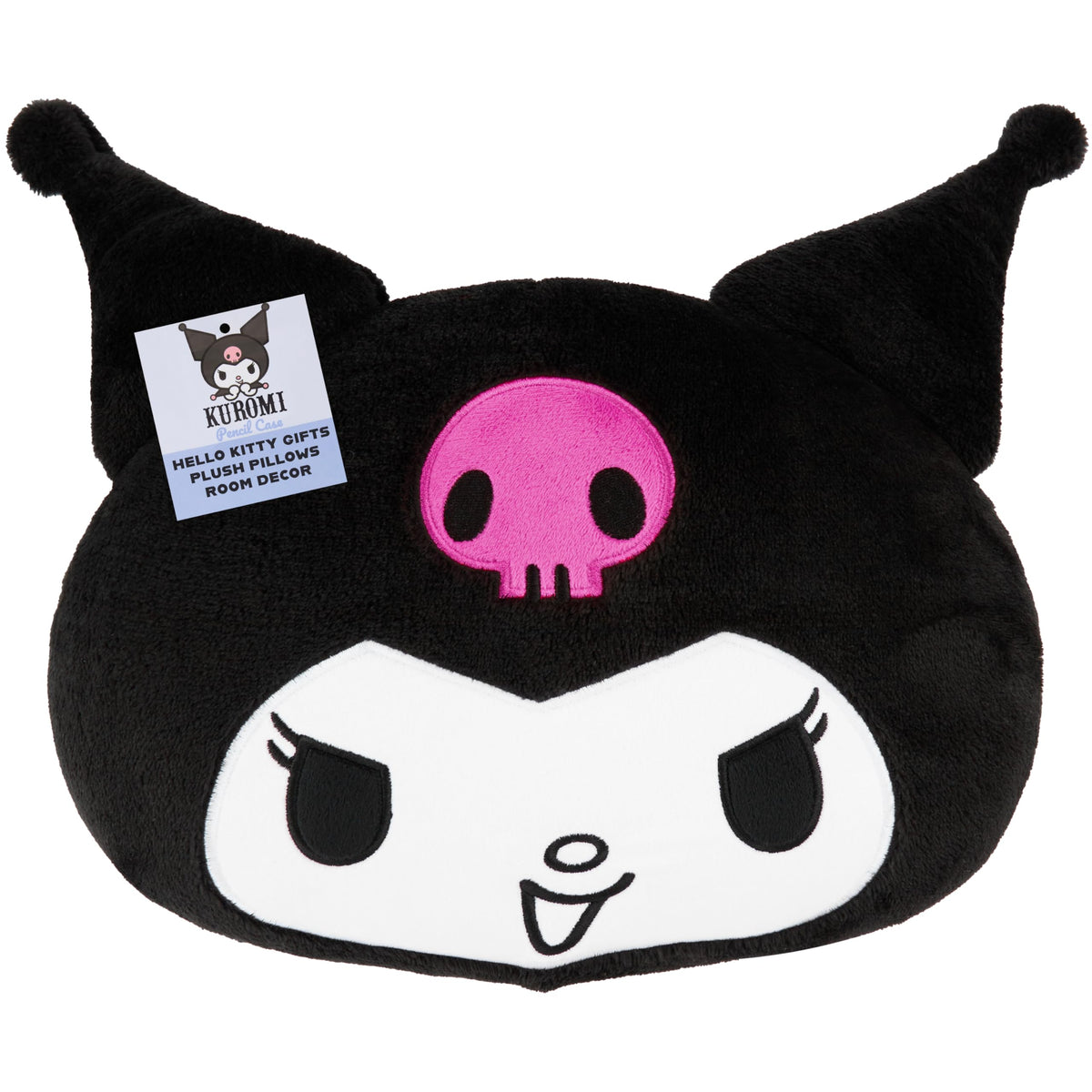 Get Trend Hello Kitty Sanrio plush cushion pillow in black Kuromi for cozy cuddling.