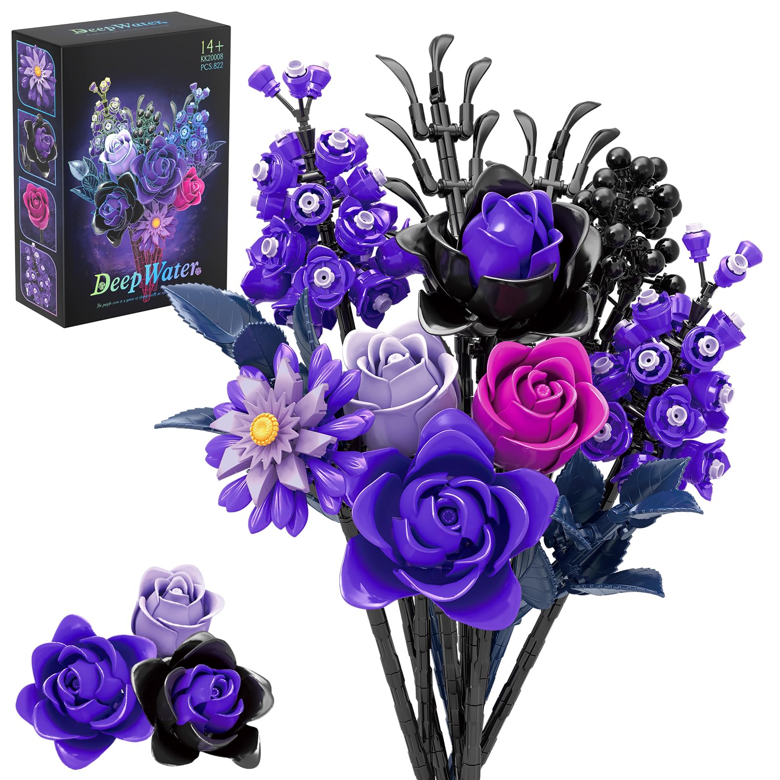 GEVINST bouquet-building-set featuring purple roses for a customizable centerpiece.