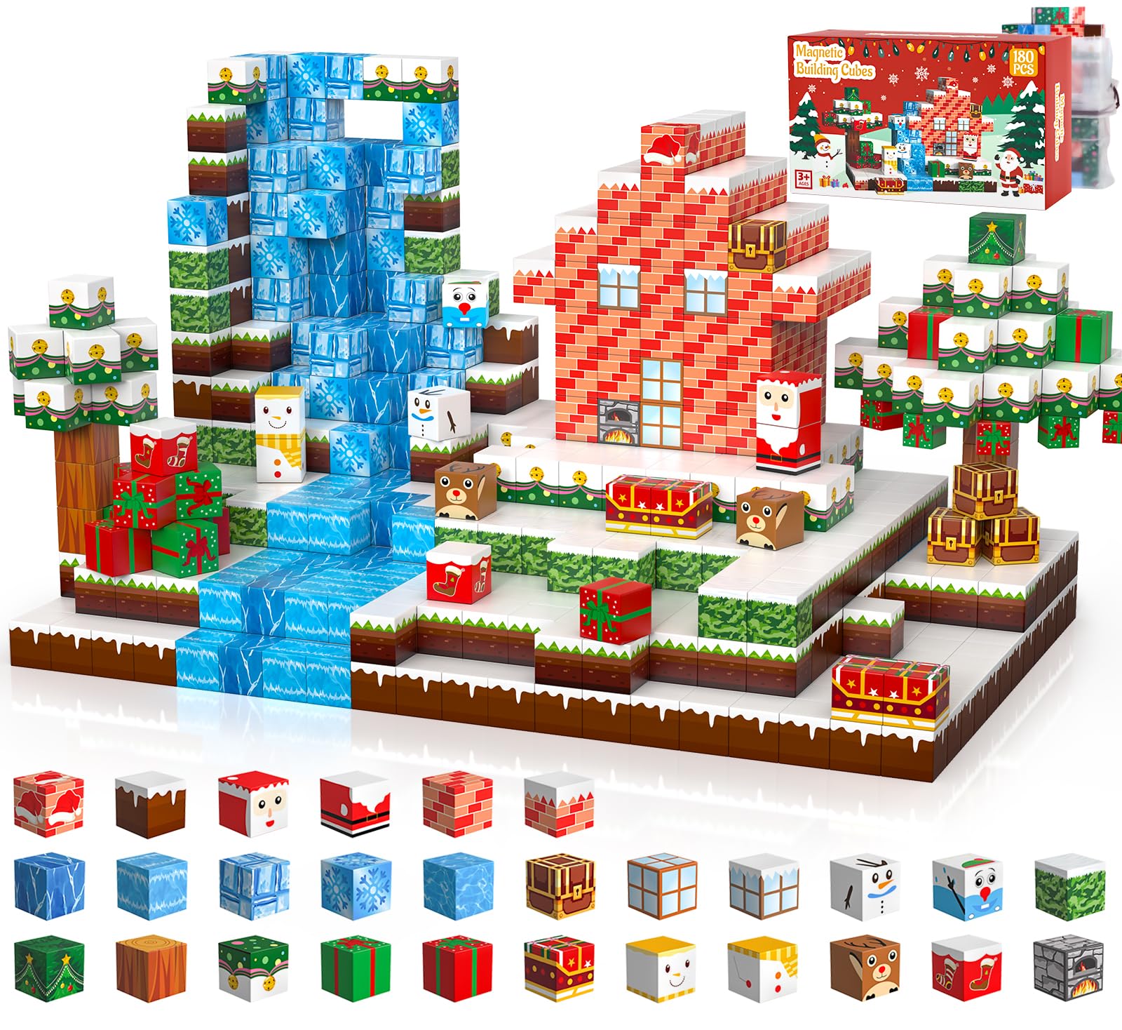 GEVINST Christmas magnetic blocks create an engaging assembly-scene for collaborative family play.